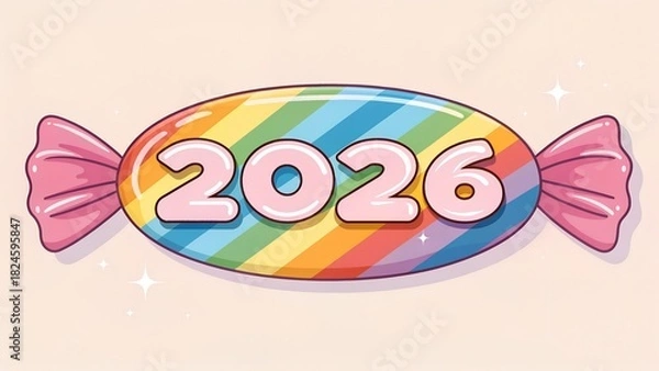 Fototapeta Rainbow candy with 2026 year on it for a sweet new year celebration