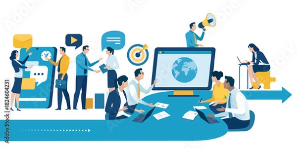 Obraz Team cooperation concept. Business vector illustration.
