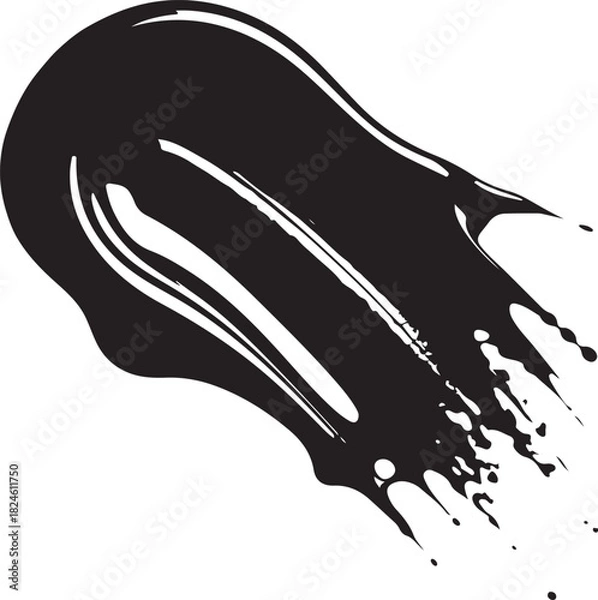 Fototapeta Vector black paint stroke with dynamic fluid splatter trail isolated on transparent background