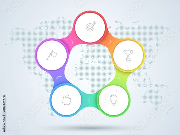 Obraz Infographic 5 Point Business Diagram With World Map