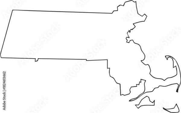 Fototapeta Massachusetts USA State Map Outline, Editable Vector EPS, Blank Printable Map
