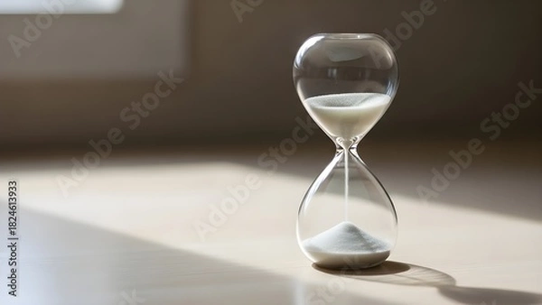 Obraz Hourglass on a reflective surface with soft lighting and shadow details