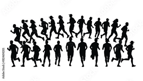 Obraz Running silhouettes isolated on white background, Vector