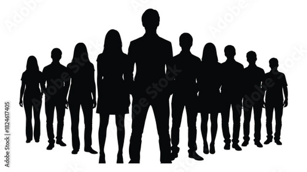 Obraz Diverse business team silhouettes isolated on white background, Vector