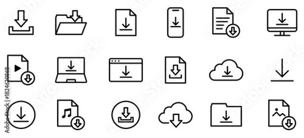 Obraz ダウンロードに関する編集可能な線画アイコンセット