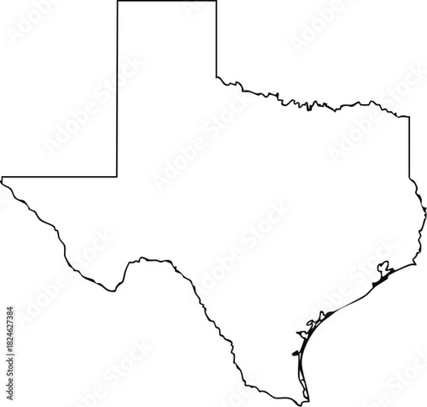Fototapeta Texas USA State Map Outline, Editable Vector EPS, Blank Printable Map

