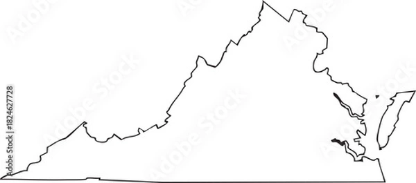 Fototapeta Virginia USA State Map Outline, Editable Vector EPS, Blank Printable Map
