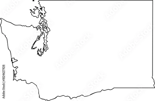 Fototapeta Washington USA State Map Outline, Editable Vector EPS, Blank Printable Map

