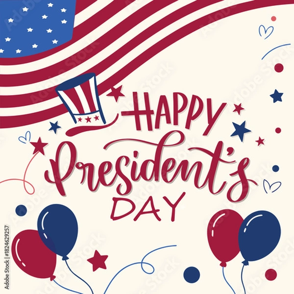 Obraz Happy Presidents Day Banner and Background with USA Flag and Text Vector Illustration