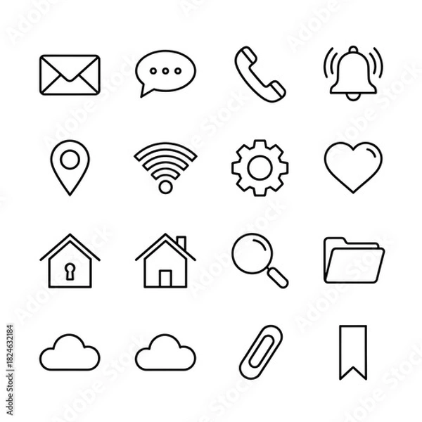 Fototapeta Neon Glassmorphism UI Icons, Pink and Blue Gradient App Symbols, Modern Mobile Interface Set Dark Mode Web App Icon Pack, Glowing Line Art Interface Glyphs, UX/UI Design Vector Kit 20 Gradient Line Ic