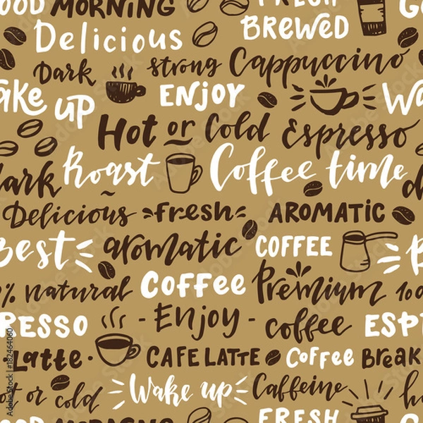 Fototapeta Seamless pattern of words about coffee.
