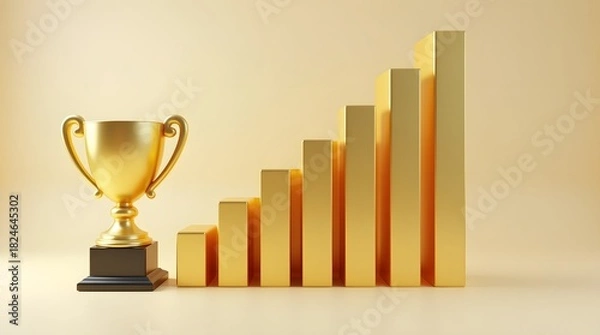Fototapeta 3D render of business trophy made from golden bar chart