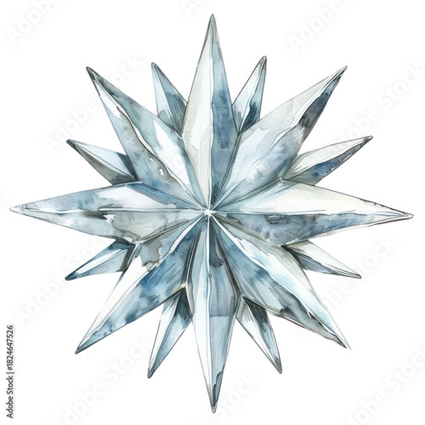 Fototapeta PNG Silver Christmas Star illustration watercolor star.