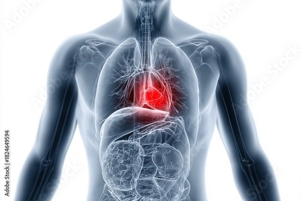 Fototapeta Exploring the complexities of human anatomy through detailed visualization of the lungs and heart in a vibrant and striking display of color and structure