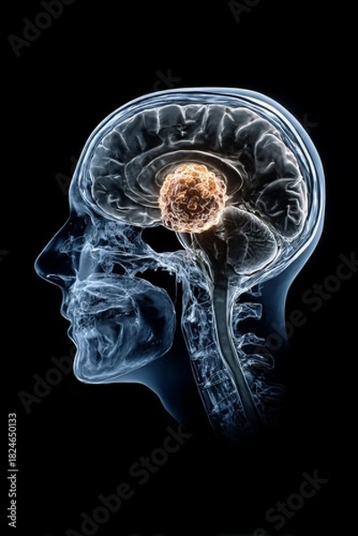 Fototapeta Exploring the intricate connection between human anatomy and the brains neural activity through a detailed x ray inspired artwork highlighting brain functions