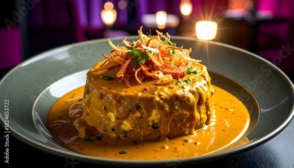 Fototapeta chicken curry with fried onions