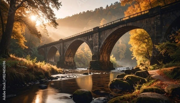 Fototapeta Abstract bridge crossings depicted in soft warm earth hues