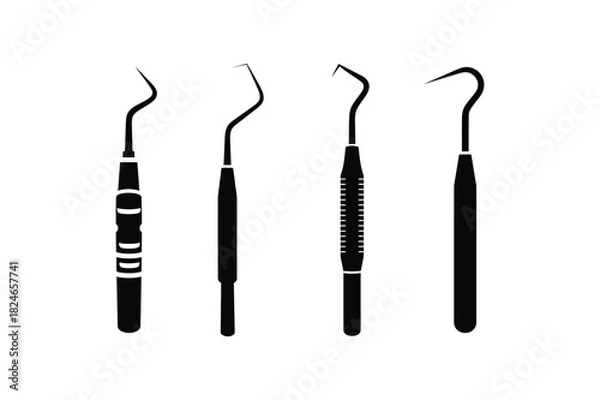 Fototapeta A set of dental scaler hook silhouette vector art illustration