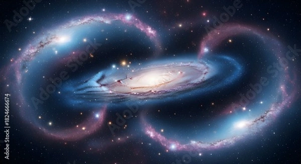 Obraz A spiral galaxy is presented, displaying its intricate arms and glowing nucleus amidst the vastness of space.