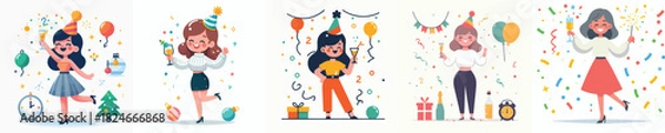 Obraz vector of woman drinking together celebrating new year
