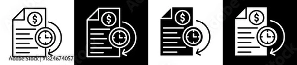 Fototapeta Transaction History Icon Set In Black And White Filled Style Collection  