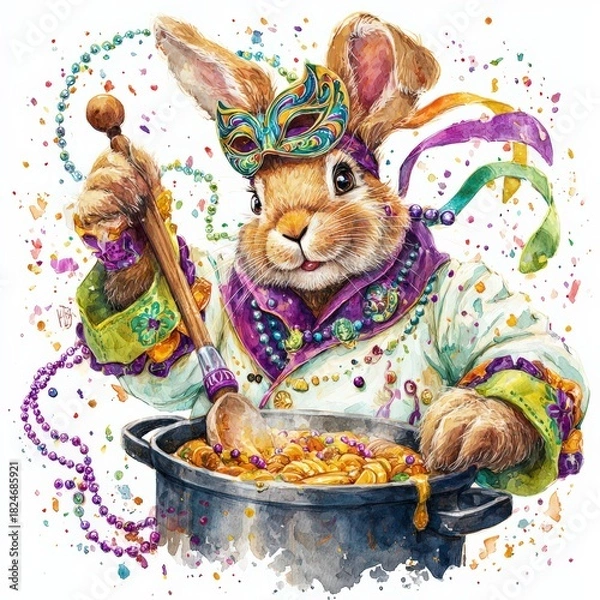 Obraz Bunny chef prepares festive dish in colorful attire during a festive celebration