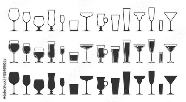 Obraz Drinking glass set isolated on white background, vector illustration