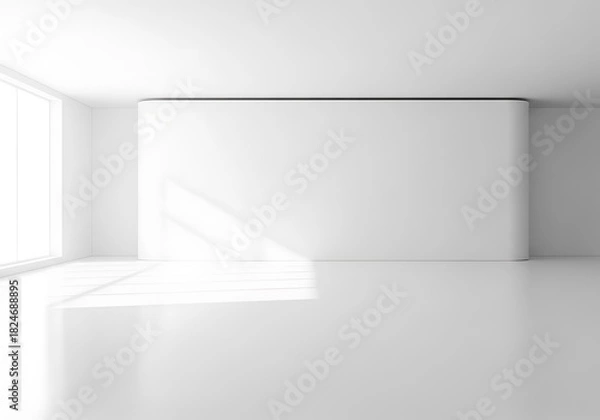 Fototapeta Bright white empty room interior with sunlight streaming through the window
