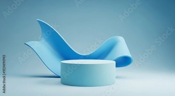 Fototapeta Minimalist blue product display podium with abstract backdrop for presentation or advertisement