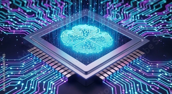 Fototapeta Artificial intelligence cloverleaf futuristic technology with a lucky charm for success