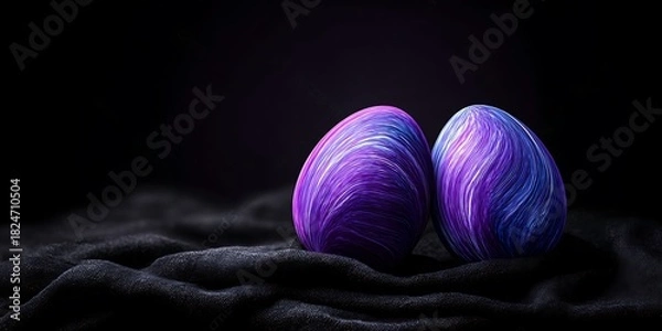 Fototapeta Two purple eggs are on a black background.