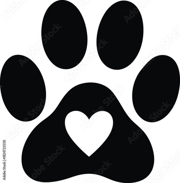 Obraz Paw Print with Heart Cutout Vector Design for Pet Lovers and Animal Rescue Organizations