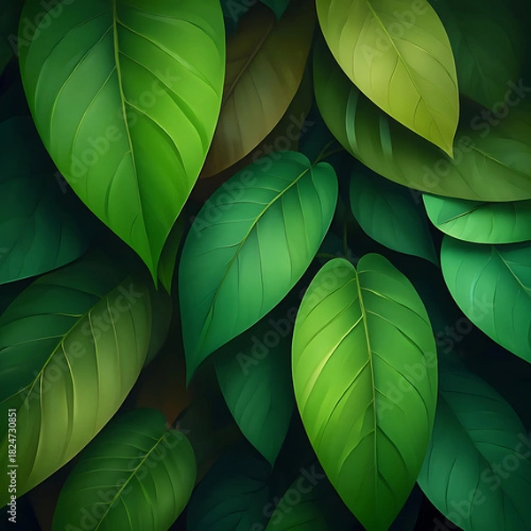 Fototapeta Lush green foliage backdrop showcasing a variety of leaf shapes
