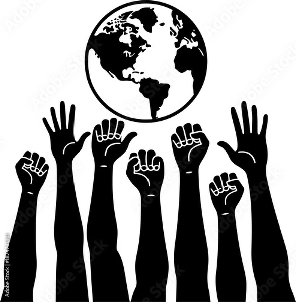 Obraz Unity Hands Holding the World Silhouette
