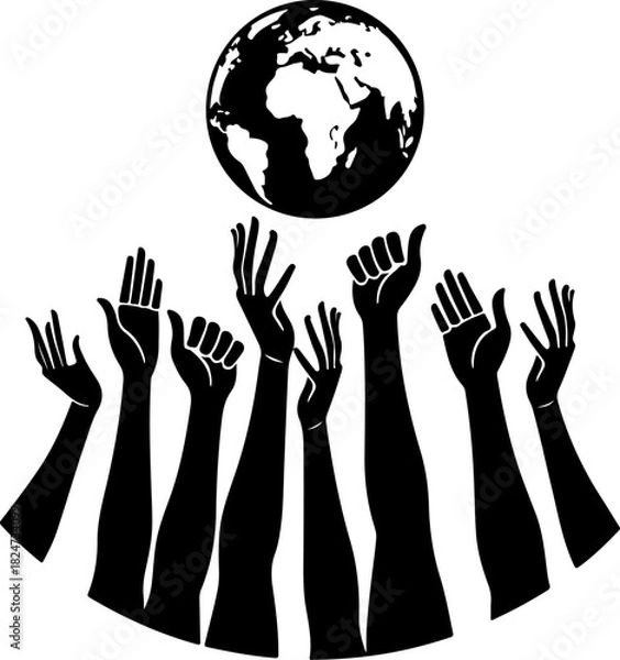 Obraz Unity Hands Holding the World Silhouette