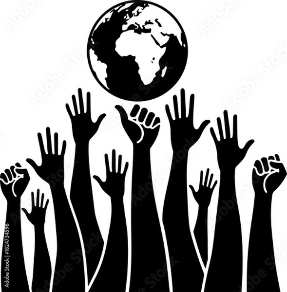 Obraz Unity Hands Holding the World Silhouette