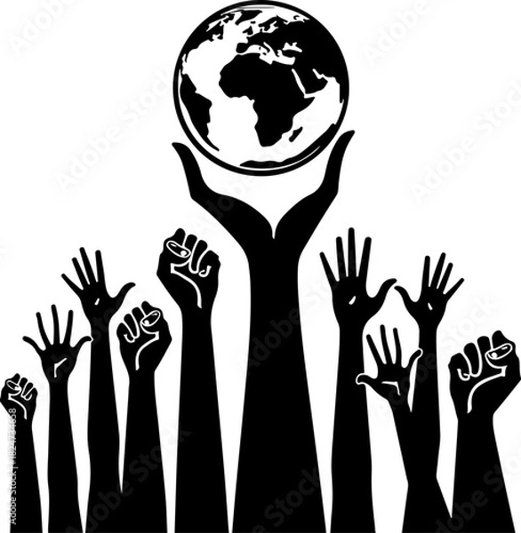 Obraz Unity Hands Holding the World Silhouette