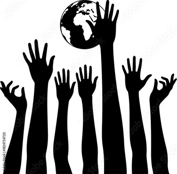 Obraz Unity Hands Holding the World Silhouette