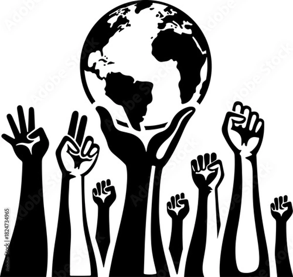 Obraz Unity Hands Holding the World Silhouette