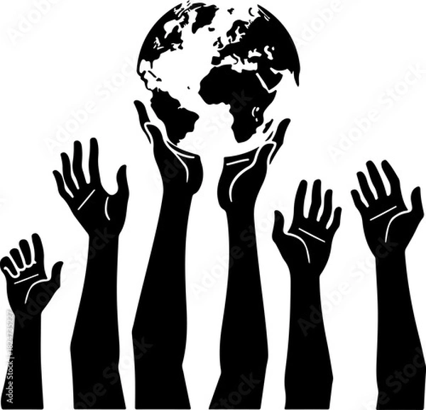 Obraz Unity Hands Holding the World Silhouette
