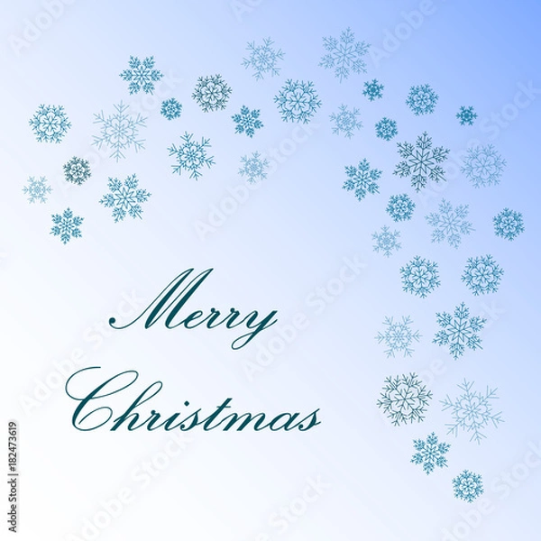 Fototapeta Merry Christmas greeting with snowflakes on blue background vector.