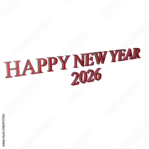 Obraz Happy new year 2026 text with a festive red glitter effect ,png, perspective view happy new year,2026
