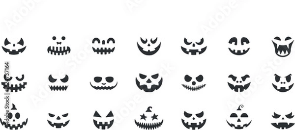 Obraz Halloween pumpkin faces collection, spooky and funny expressions