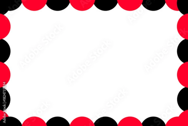 Fototapeta Vibrant abstract graphic border featuring an alternating pattern of red and black circles, framing a clean white rectangular space. Perfect for invitations, flyers, or digital content.