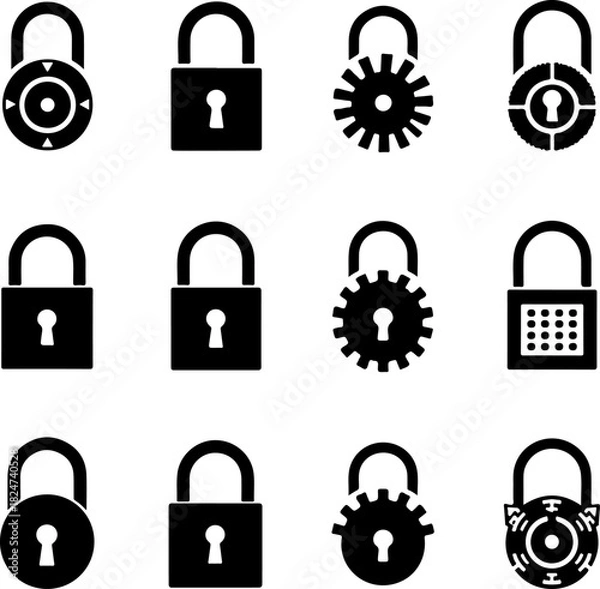 Obraz Security Padlock Icon Set Silhouette