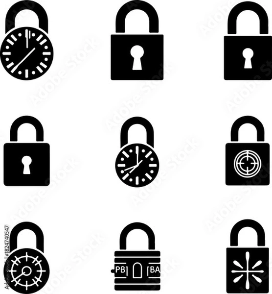 Obraz Security Padlock Icon Set Silhouette
