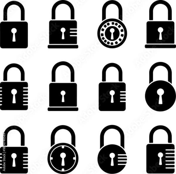 Obraz Security Padlock Icon Set Silhouette