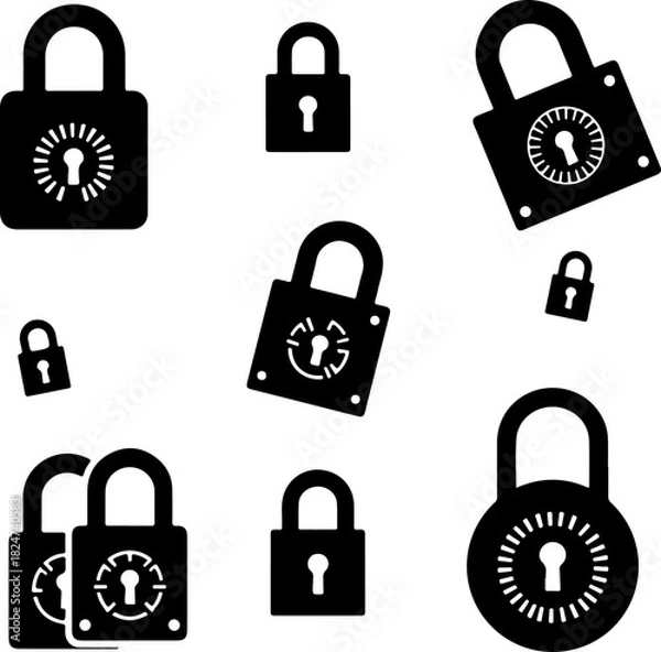 Obraz Security Padlock Icon Set Silhouette