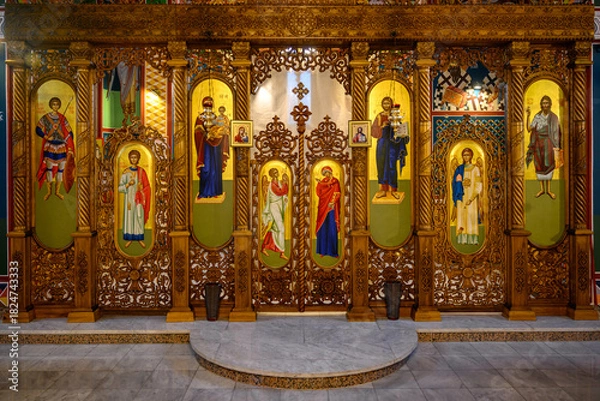 Fototapeta Backi Jarak, Serbia - October 26, 2025: Interior in Church of the Assumption of the Blessed Virgin Mary in Backi Jarak