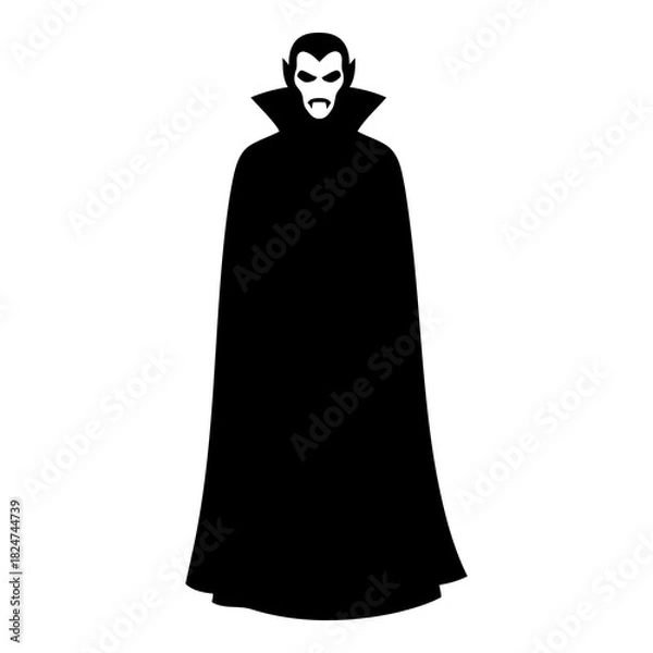 Fototapeta Black silhouette of a vampire with fangs and cape on white vector image